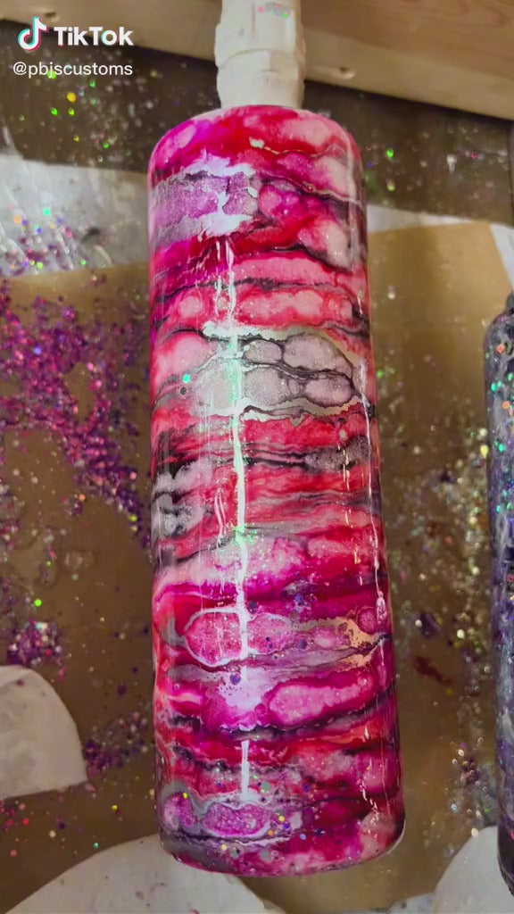 Pink & Gold Alcohol Ink Swirl Glitter Tumbler / Personalized